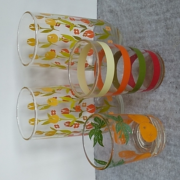 Vintage 1960s 1970s juice tea glasses farmhouse shabby chic boho - Picture 1 of 7